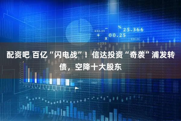 配资吧 百亿“闪电战”！信达投资“奇袭”浦发转债，空降十大股东